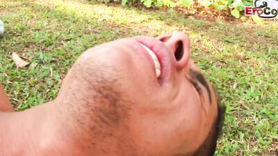 Straight Latino men try the first time anal sex outdoor