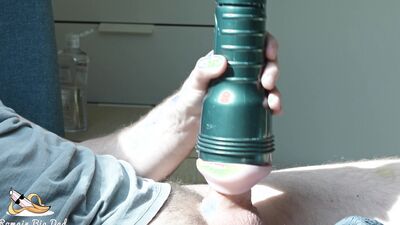 Very long jerk-off session with my favorite fleshlight, I end up with intense cumshot on clothes