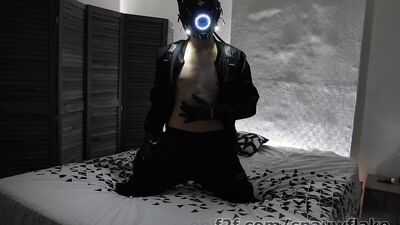 French Twink try new kinky outfit and jerk with it ( Tech Wear & CyberPunk