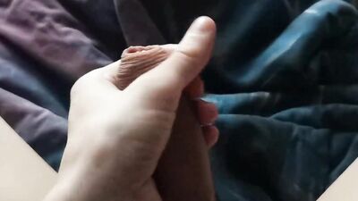 morning massage of the penis and the big penis releases lubricant from overexcitation