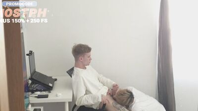 A twink with a big dick distracted his stepbrother from work and fucked his tight ass