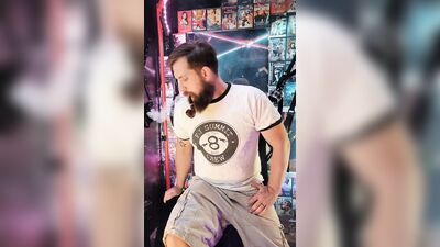 Casual smoke gay dad stokes cock big cum