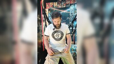 Casual smoke gay dad stokes cock big cum