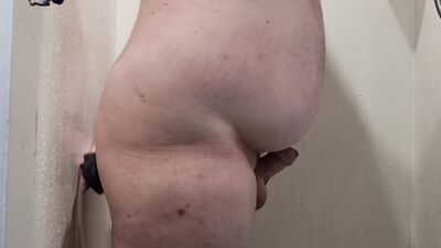 White kiwi bear in shower gets dildo after dildo deep in ass
