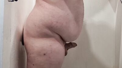 White kiwi bear in shower gets dildo after dildo deep in ass