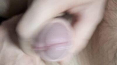 Masturbating the still half-numb cock until it squirts