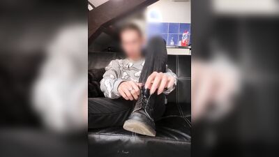 skinny twink with long hair destroy his underwear and play with his dick