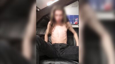 skinny twink with long hair destroy his underwear and play with his dick
