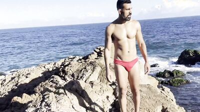 Showing off around the Beach - Red Thong