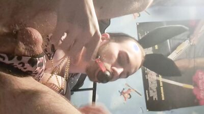Bikini Bitch licks Anal Toys, pleasures himself and drinks his own cum