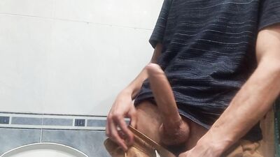 The Guy With The Huge Cock So Fat In His Pants, He Unloads It With 5 Jets Of Semen In The Air