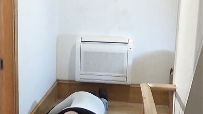 guy in wetsuit turned on my sex doll in pantyhose and jeans