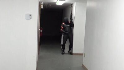 cumming inside orca wetsuit at door