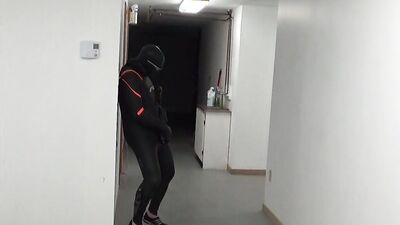 cumming inside orca wetsuit at door
