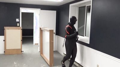 cumming inside orca wetsuit at door