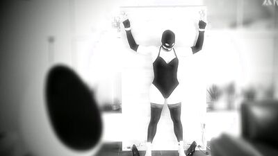 Selfbondage standing spread eagle