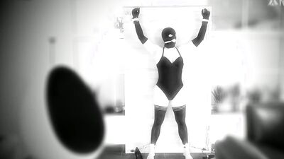 Selfbondage standing spread eagle