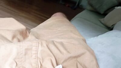 The Guy With His Cock Full Of Semen After Cumming I Go Out To The Street With His Stained Pants