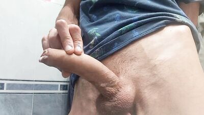 Hot Handsome Shows You His Huge Hard Penis Squirting on the Bathroom Floor