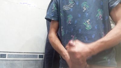 Hot Handsome Shows You His Huge Hard Penis Squirting on the Bathroom Floor