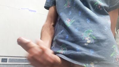 Hot Handsome Shows You His Huge Hard Penis Squirting on the Bathroom Floor