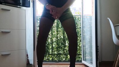 At the Window in Lingerie and Heels and Anal Plug