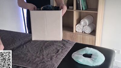 Australian guy strips naked and lays down on the massage table Part 1