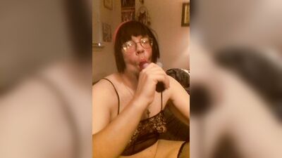 Crossdressing sissy fag dildo fucking his own asshole