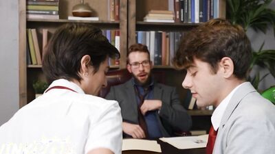 TWINKPOP - College Dean Morgxn Thicke Watches Joey Mills Suck Luke Connors' Big Dick, Then Leaves Them To It