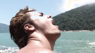 Muscular and twink latino pound each other on the beach