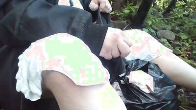 Jacking off on panties outside in jungle