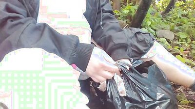 Jacking off on panties outside in jungle
