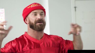 Beefy Stud Railed By 3 Hot Hunks During Game Night