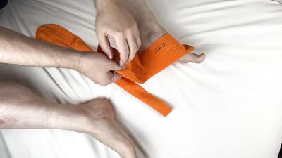 Unpacking New Orange Falke Rib-socks Let Me Jerk off Directly
