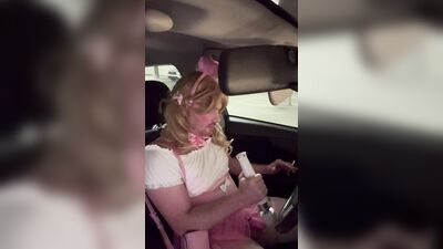 Sissy snow bunny uses vibrator on caged clitty