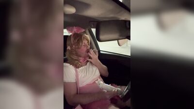 Sissy snow bunny uses vibrator on caged clitty