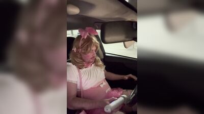 Sissy snow bunny uses vibrator on caged clitty