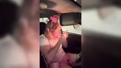 Sissy snow bunny uses vibrator on caged clitty