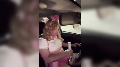 Sissy snow bunny uses vibrator on caged clitty