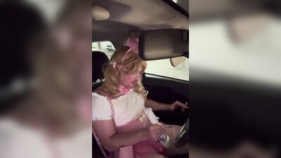 Sissy snow bunny uses vibrator on caged clitty