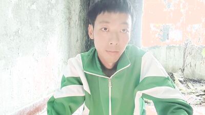 cute Asian boy Abandoned House Masturbation Cum eat cum