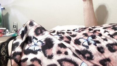 Hands free edging with steel rod and estim pulse makes crossdresser cum hard