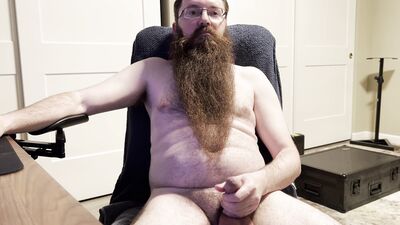 Bearded Bear Cub Strokes Cock and Cums on Beard