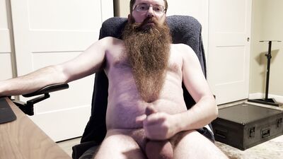 Bearded Bear Cub Strokes Cock and Cums on Beard