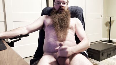 Bearded Bear Cub Strokes Cock and Cums on Beard