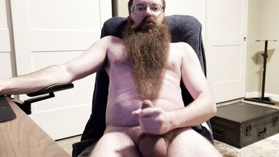 Bearded Bear Cub Strokes Cock and Cums on Beard