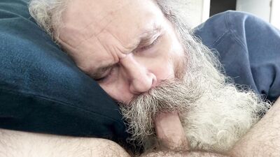 Moustache Daddy Worships Cock, Swallows Cum