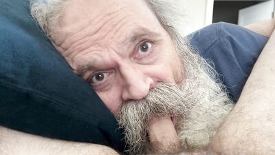 Moustache Daddy Worships Cock, Swallows Cum