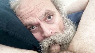 Moustache Daddy Worships Cock, Swallows Cum