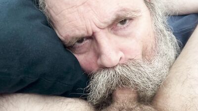 Moustache Daddy Worships Cock, Swallows Cum